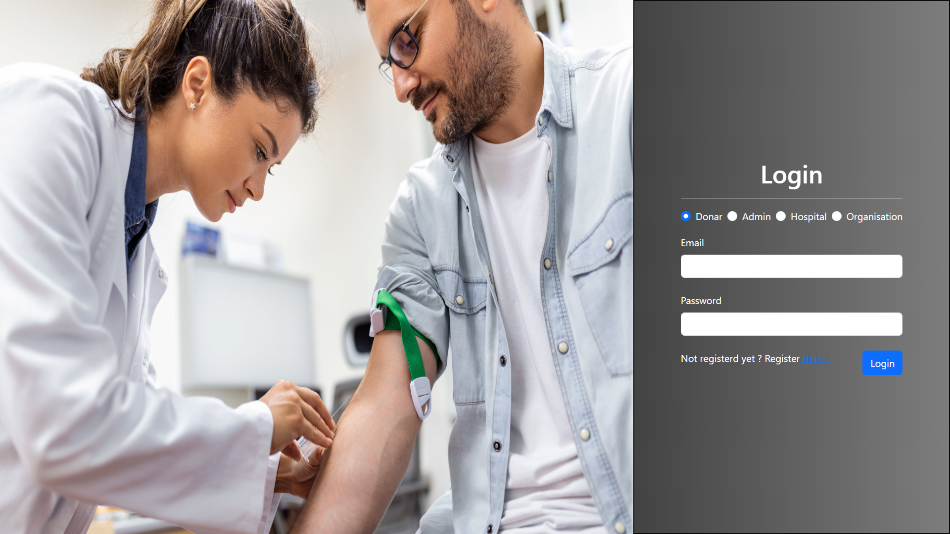Blood Bank Management System - Developed a Blood Bank Management System using MERN Stack to streamline blood donation, inventory management, and request processing. project screenshot