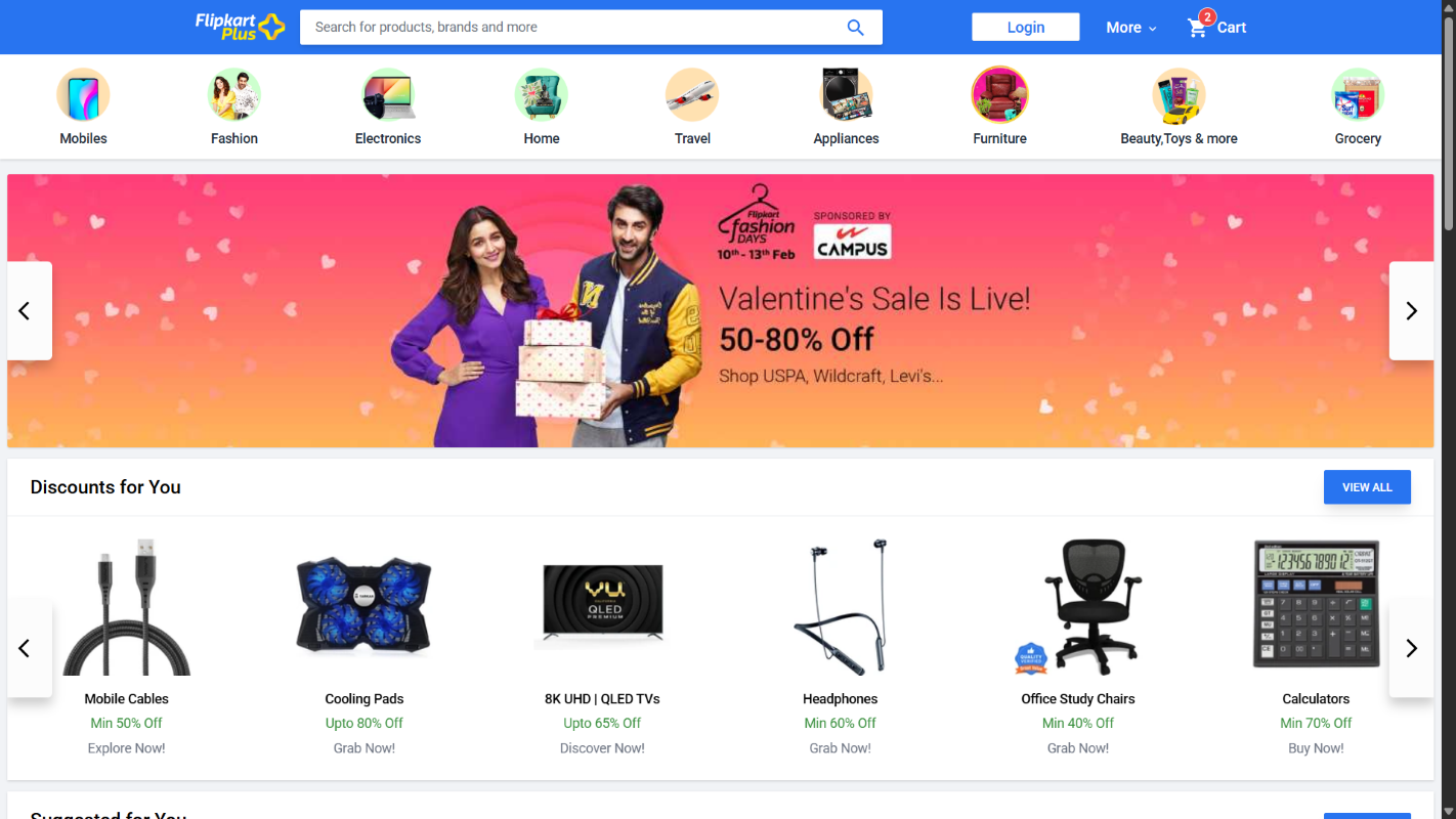 Flipkart Clone - Implemented user authentication, product listing, cart functionality, and order management with secure APIs and role-based access. project screenshot